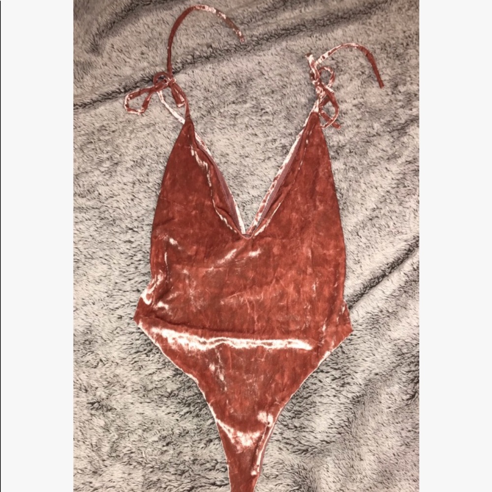 Pink crushed velvet body suit